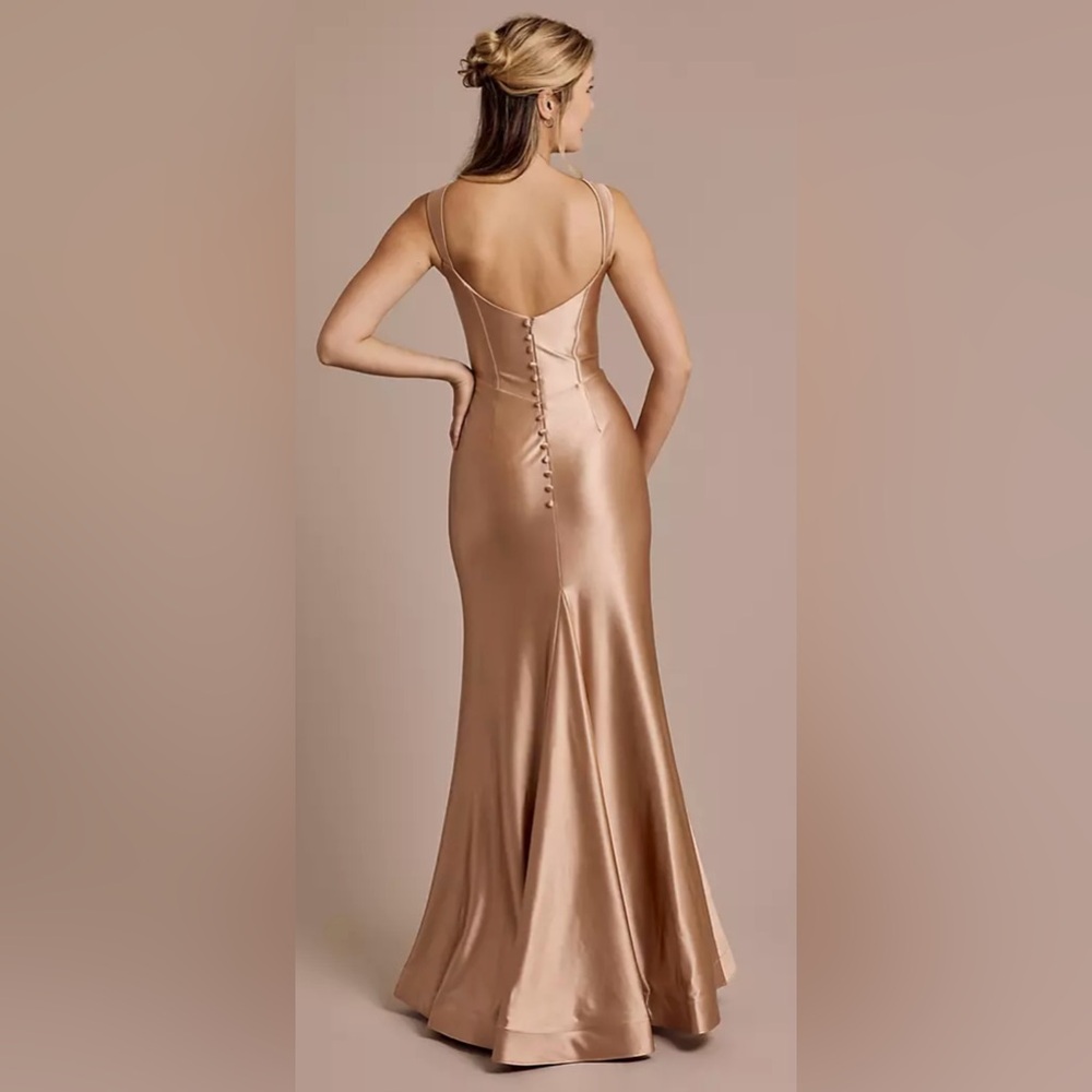David’s Bridal Galina Signature Dusty Blue Sculpting Satin Tank Dress Size 8 - Picture 10 of 16